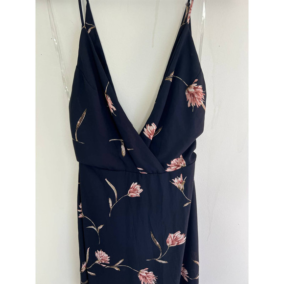 LUSH Floral Surplice Maxi Dress Side Slit Open Back Deep V Neck  S - Picture 3 of 9